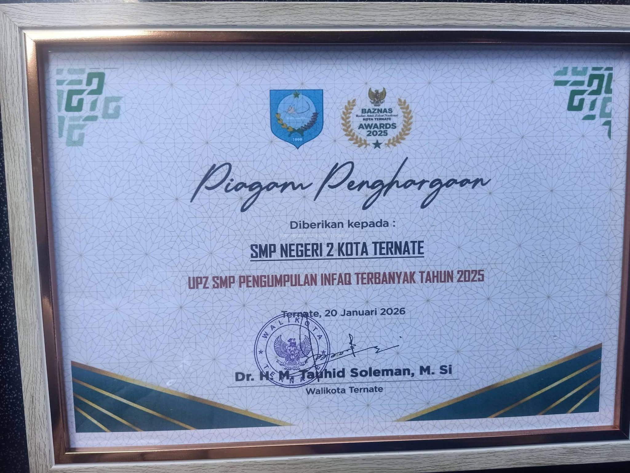 Penghargaan Tahun ke 4 Dari BAZNAS Kota Ternate